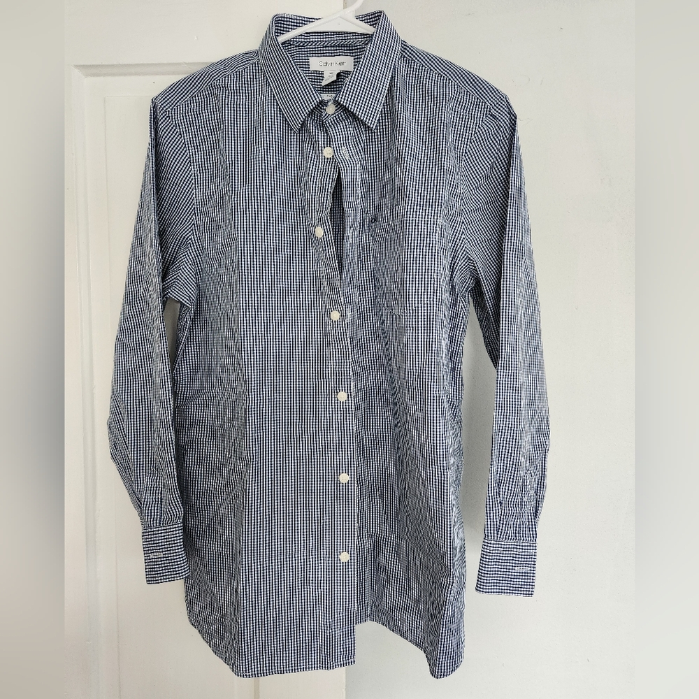 Calvin Klein Navy Checkered Button Down Shirt